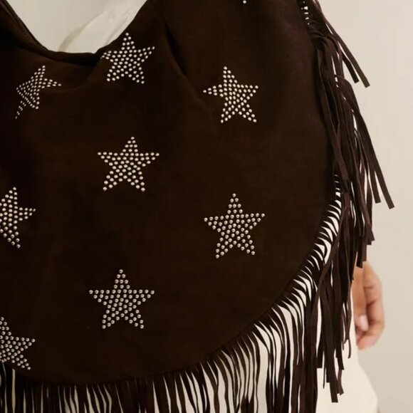 NastyGal Faux Leather Star Studded Fringe Day Bag | Brown | NWT - Picture 2 of 2
